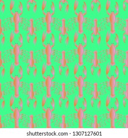 Summer background lobster multicolor sea seamless.