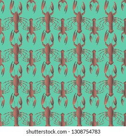 Summer background lobster multicolored sea seamless.