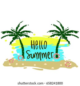 Summer background, logo, hand drawn and design elements for summer holiday, Vector illustration for poster and invitation.