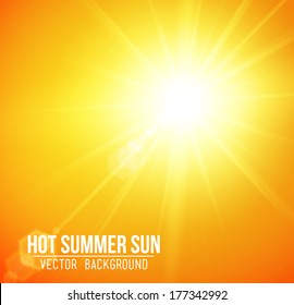 Summer background with a magnificent summer sun burst with lens flare. Vector illustration.