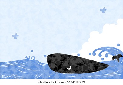 Summer background material, sea, blue sky and whale