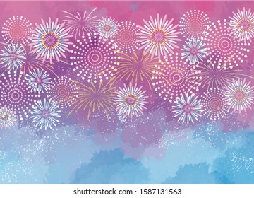 Summer background material, watercolor fireworks, starmine