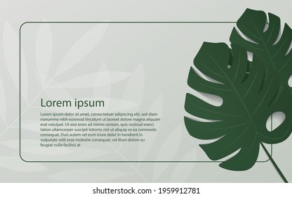 summer background. monstera leaves on green wall background. mockup and templates to create greeting, cards, magazines, cover, poster and banners etc. vector illustration