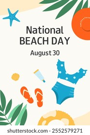 Summer background. National Beach Day. August 30. Vertical banner, greeting card, poster, flyer.