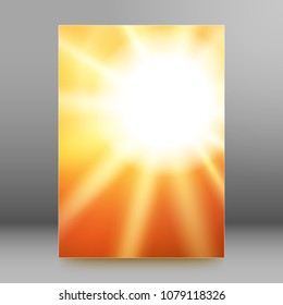 Summer background with orange yellow rays summer sun light burst. Hot announcement with space for your message. Vector illustration EPS 10 for design presentation, brochure layout page, cover magazine
