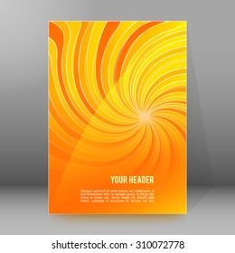 Summer background with orange yellow rays summer sun light burst. Hot swirl with space for your message. Vector illustration EPS 10 for design presentation, brochure layout page, cover book & magazine
