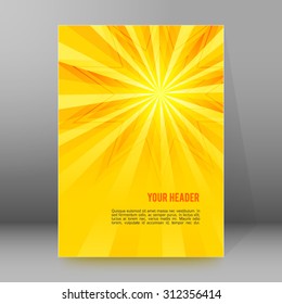 Summer background with orange yellow rays summer sun light burst. Hot announcement with space for your message. Vector illustration EPS 10 for design presentation, brochure layout page, cover magazine