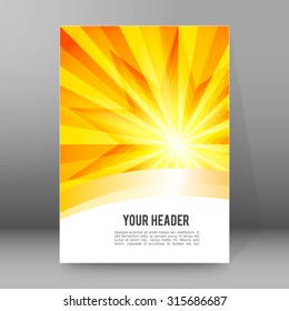 Summer background with orange yellow rays summer sun light burst. Hot announcement with space for your message. Vector illustration EPS 10 for design presentation, brochure layout page, cover magazine