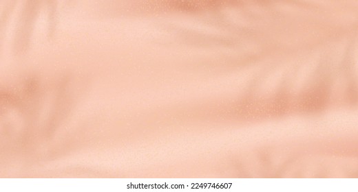 Summer background with palm leaves shadow on Sand beach texture in beige tone.Horizon banner Beach waves for Summer vacation.Tropical seashore landscape.Vector 3d Top view Sand dune for Summer concept