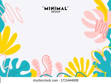 Summer Background With Palm Leaves. Tropical Backdrop. Seasonal Doodle Design With Plants Branches. Vector Illustration.