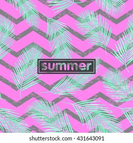 Summer background with palm leaves. Vector template for invitation, card, poster, cover, packaging design.