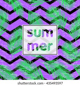 Summer background with palm leaves. Vector template for invitation, card, poster, cover, packaging design. Jungle pattern.