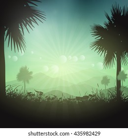 Summer background with a palm tree landscape