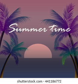 Summer  background with palm tree. sea, sun.summer time, hello summer 