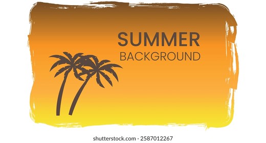 Summer Background with palm trees, summer and evening sun, brush strokes for design. Vector illustration