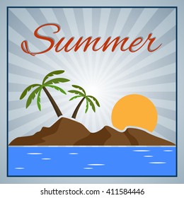 Summer background with palm trees and island. Eps 10