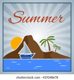 Summer background with palm trees and island. Eps 10