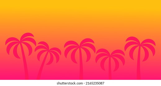 Summer background with palm trees. Pink and orange gradient banner. Vector illustration.