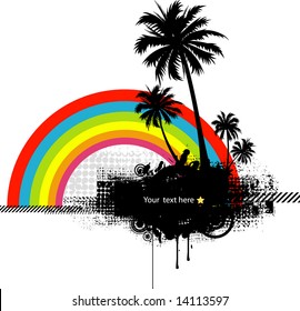 Summer background with palm trees and rainbow so you can add your own images (vector)