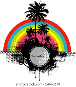 Summer background with palm trees and rainbow so you can add your own images (vector) 2