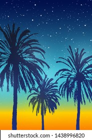 Summer background with palm trees silhouettes on sunset sky