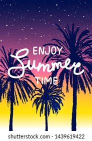 Summer  background with palm trees silhouettes on sunset sky