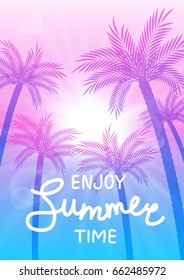 Summer background with palm trees silhouettes