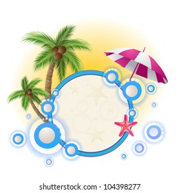 Summer background with palm trees and umbrella