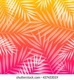 Fondo de verano con hoja tropical de palma. Ilustración de vectores coloridos.