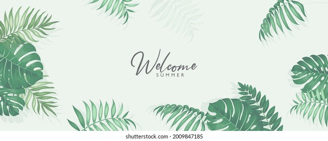 Summer background with palm tropical leaves