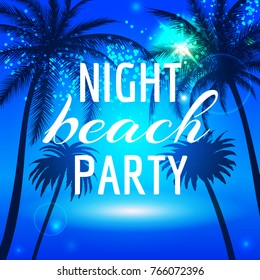 Summer background with palms on blue, vector illustration