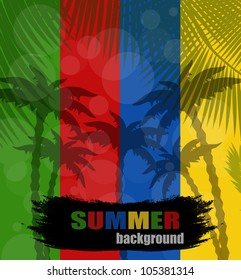Summer background with palms silhouette, vector illustration