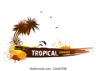 Summer background with palms. Vector card illustration