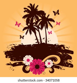 Summer background with palms, vector illustration