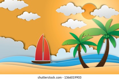 Summer background paper art style. 