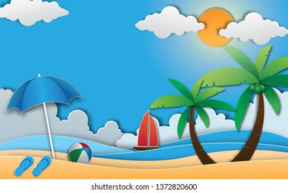 Summer background paper art style. 
