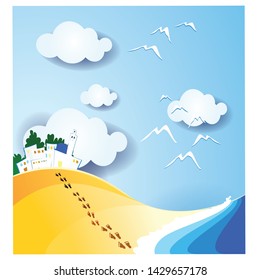 summer background. Paper craft styles with beach sand backgrounds in the summer vector