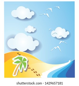 summer background. Paper craft styles with beach sand backgrounds in the summer vector