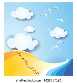 summer background. Paper craft styles with beach sand backgrounds in the summer vector