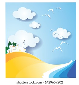 summer background. Paper craft styles with beach sand backgrounds in the summer vector