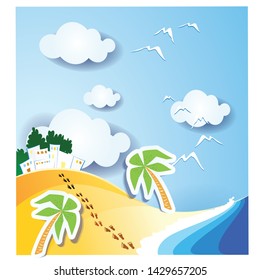 summer background. Paper craft styles with beach sand backgrounds in the summer vector