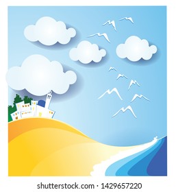 summer background. Paper craft styles with beach sand backgrounds in the summer vector
