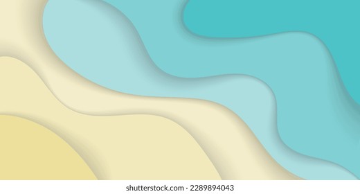 Summer background in paper cut style. Top view sea coast. Template for banner, advertising of tourist services