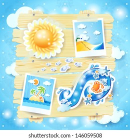 Summer background with paper elements, vector