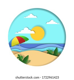 summer background with papercut style on circle premium vector