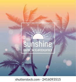 Summer background pattern with palm trees at sunset ui shades of blue, orange and purple