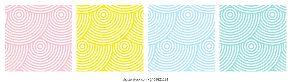 Summer background pattern seamless circle, geometry ripple wave lines in pastel colors. Vector design square template set. Japanese pattern
