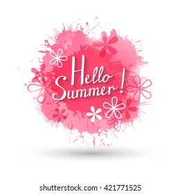 Summer background with pink paint splashes