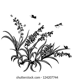 Summer background of plants, grass, flower, insects