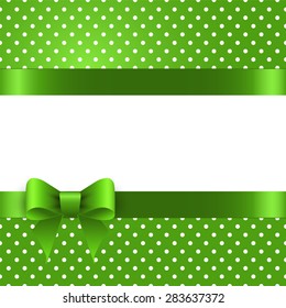 Summer background with polka dots, with a green bow